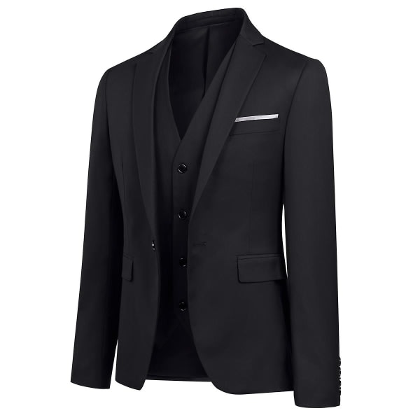 3-delt Suit til Mænd Business Casual Suit Bukser Vest (Sort-L Størrelse)