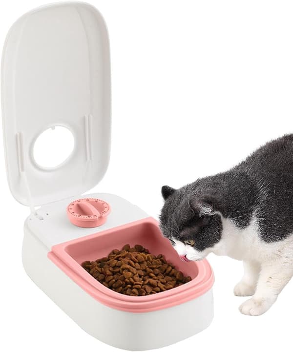 Automatisk foderautomat för katt, 2x350ml måltider, 48h timer, elektrisk tidsinställd öppning för våt- och torrfoder, 24x28,5cm