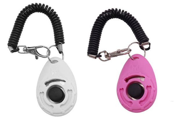 Träningsklicker för husdjur (2 delar), med elastiskt rep för hundträning, vit och rosa.