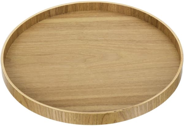 Rundt trebrett, 21 cm, for servering av mat, tekopper og lysestaker, gul.