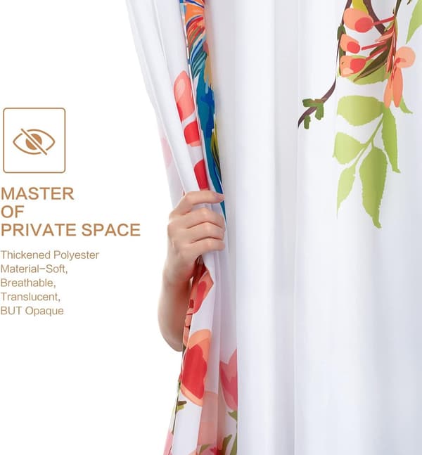 Duschdraperi med blommönster - med krokar - maskintvättbart