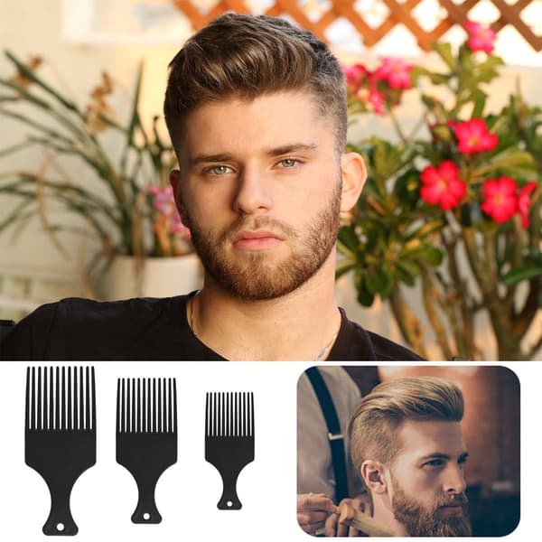 Professionel hårstylingkam 3-delt sæt, til styling af krøllet og langt hår parykker, sort.