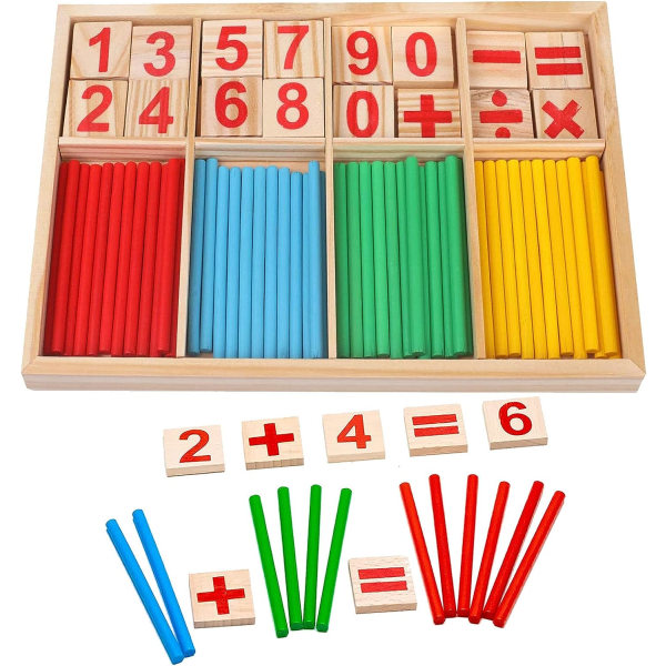 Montessori Math Toy, Wooden Sticks Digital Game with Counting Blo