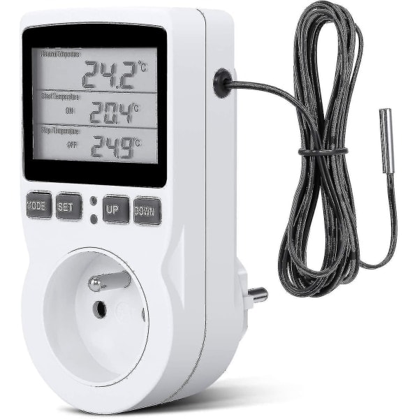 Digital Temperature Controller, Heating/Cooling Thermostat, LCD Display, 230V for Greenhouse/Farm