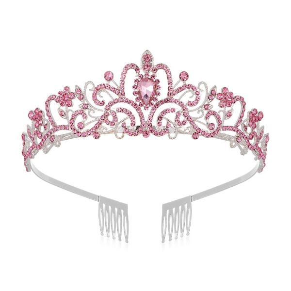 Kristall Rhinestone Crown Hårkrona Tiara ROSA Pink