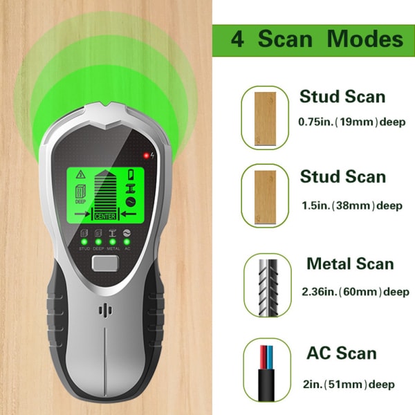 Kabel Finder Vægscanner Detektor 4 i 1 Multifunktionel med LCD Display Lydalarm Metaldetektor Kabel Finder Kabel Finder til Strøm