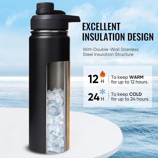 ING 25oz Fuldt Isoleret Vandflaske - 304 Rustfrit Stål - Holder dig kold i 24 timer og varm i 12 timer - Sort