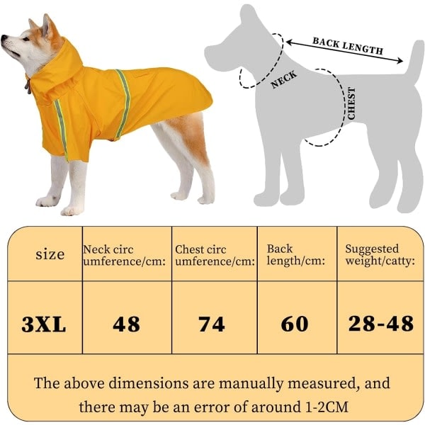 Regnjakke til hunde, vandtæt regnjakke til hunde, justerbar gul