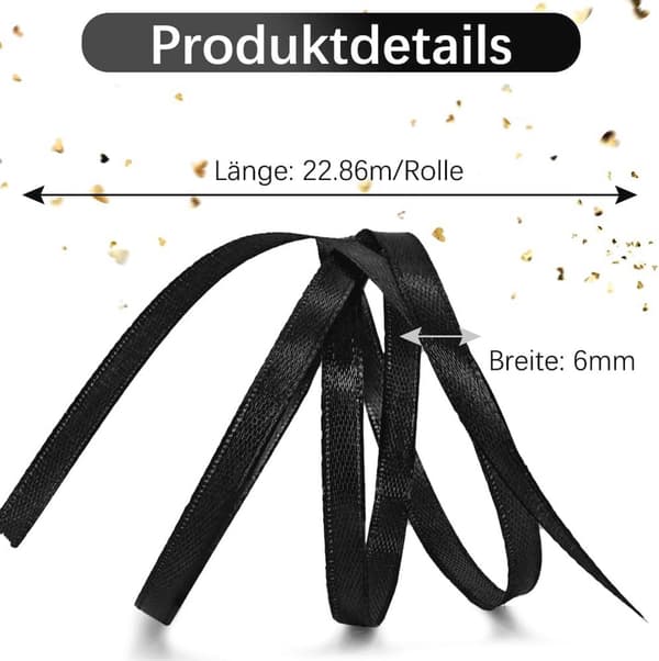 ING Sort satinbånd til gaveindpakning, 23m x 6mm