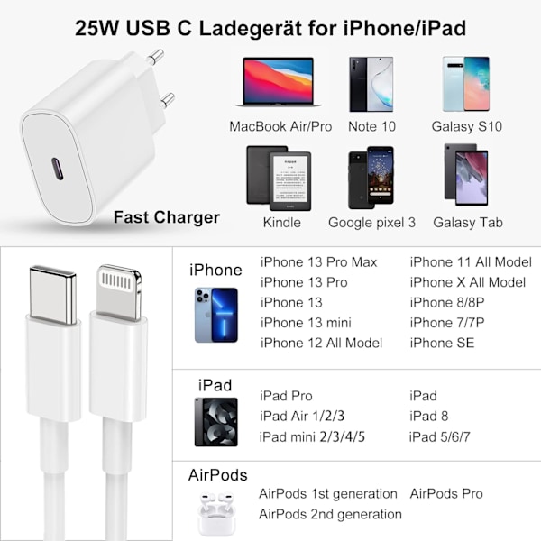 2-pakke - iPhone-lader - Hurtiglader - Adapter + Kabel 20W Hvit one size 2-pakke iPhone
