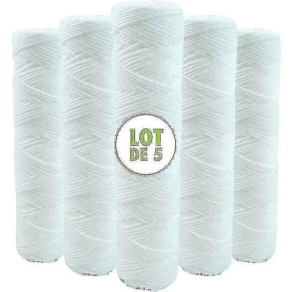 Set med 5 Spiralvattenfilterpatroner Anti-Sediment 9 3/4 tum 3/4 - 20 mikron Kompatibel med 10 tums filter Tillverkad i Frankrike - Shlm