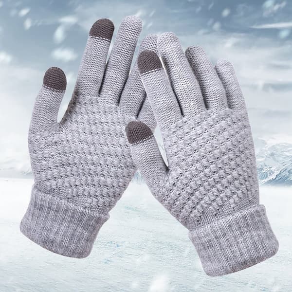 Vinter fuldfinger touchscreen strikhandsker (1 par), varme og vindtætte med elastiske manchetter, grå.