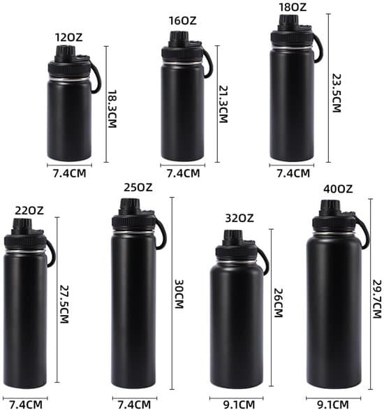 ING 25oz Fuldt Isoleret Vandflaske - 304 Rustfrit Stål - Holder dig kold i 24 timer og varm i 12 timer - Sort