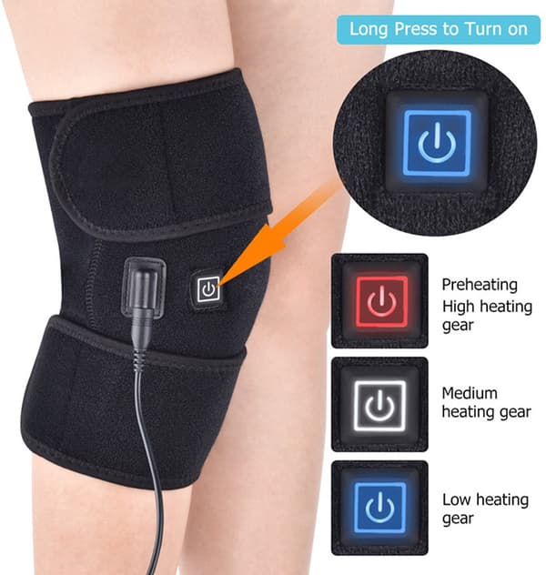 USB tre-trins opvarmet knæstøtte, ledvarmeterapi og massage, lindrer ubehag i leddene, sort.