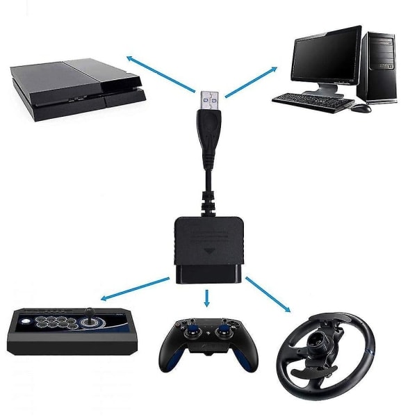 Kontrolleradapter Playstation 2 til USB Kompatibel med Playstation 3 og PC Konverterkabel Kompatibel for bruk med PS2 til PS3 Spillkonverter...