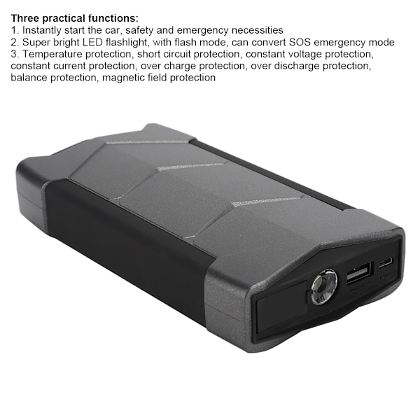 Multifunksjonell Bil Jump Starter Powerbank - 12000mAh, 12V Lader (Svart)