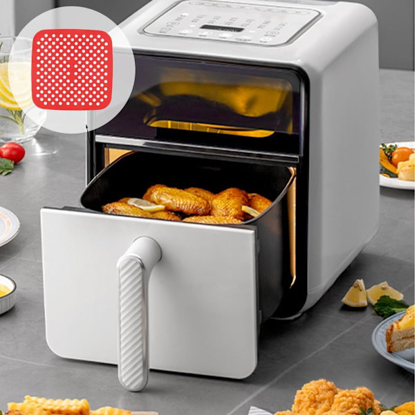 Silikoninen Air Fryer -vuori, Tarttumaton Uusiokäyttöinen Air Fryer -matto, Lämpöä Kestävä Air Fryer -alusta Leivontaan, Höyryttämiseen, Ruuanlaittoon (Punainen)