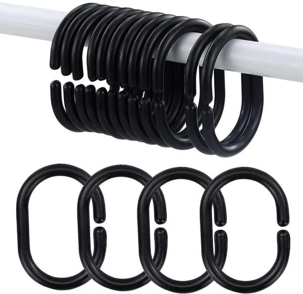 Duschdraperiringar - Duschdraperiringar - 12 duschdraperikrokar - Svart C-formad