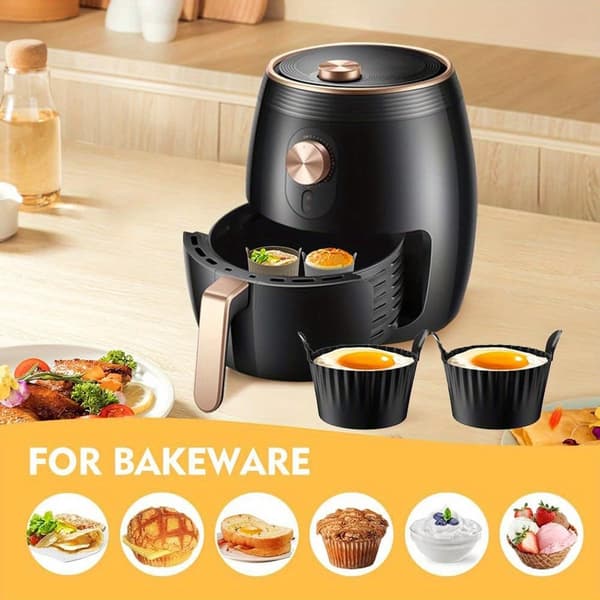 6-delt silikonformsett for airfryer, non-stick, for å lage egg, puddinger, muffins og cupcakes, grå.