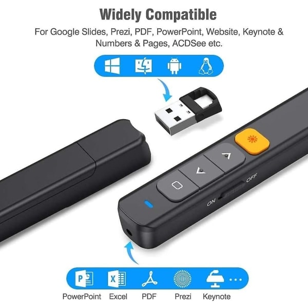 Ppt Remote Presentation Presenter Laptop Clicker Pointer Slide Advancer med Hyperlink Volymkontroll Svart1pc)