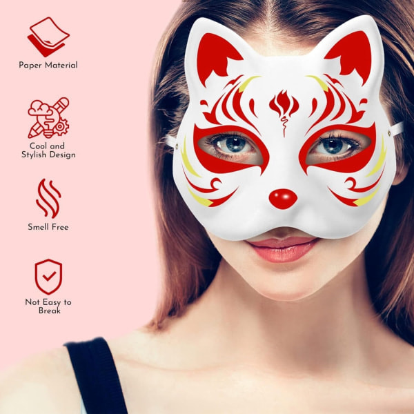 10-pak Therian Maske Kat Rævemaske Therian Halloween Maske Therian Kostume til Børn Voksne Tom Maske til Julefrokost & Therian WELLNGS