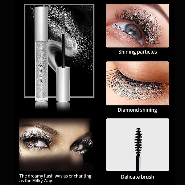 Glitter Mascara Diamant Glitter Mascara, 4D Glitter Vattentät Ögonfrans Mascara för Kvinnor, Långvarig Förtjockning Förlängning