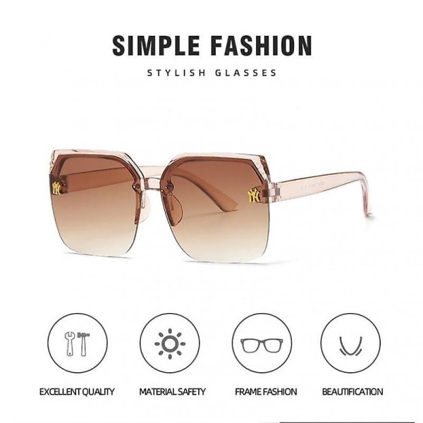 Fashionabla Fyrkantiga Halvbågar Ins Style Glasögon Gradvis Färgskiftning Ocean Piece Stora Solglasögon Rosa Brun Rosa