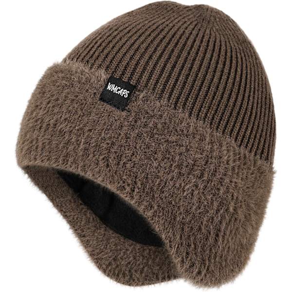 Vinterfleece Line Beanie med Øreklaff for Menn og Kvinner, Utendørs Varmt Termisk Strikket Hette Khaki