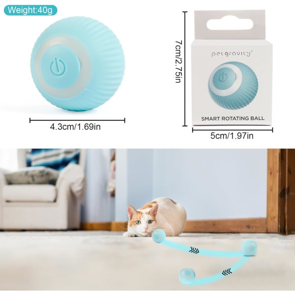 Interaktiv katt leksak boll, 360° själv-roterande elektrisk boll, kattboll med LED-ljus, USB,