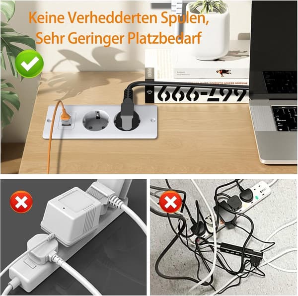Infälld grenkontakt för bänkskiva, dubbla USB-portar, 2 meter kabel, vit.