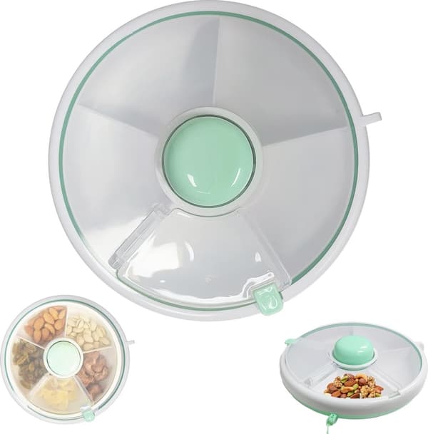 Roterende snackskål med låg, 5-rums roterende snackboks, fest snackskål spinner