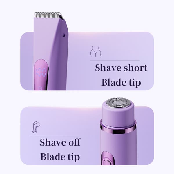 Bikinibarbermaskin for kvinner, dobbelthodet, IPX7 vanntett, USB-C-lading, lavendelfarge med LED-stripe.