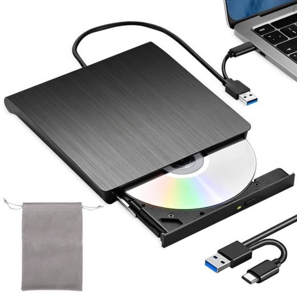 Ekstern CD DVD-drev USB 3.0 Type-C DVD-brænder (USB 3.0, USB Type-C, DVD 8x/CD 24x, ekstern, til Windows XP, Mac OS, Mac)