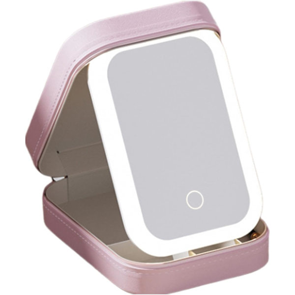 Lysende spejl makeuptaske, kosmetisk opbevaringspose med LED-spejl | Bærbar makeuptaske - 3 farver med lysende makeuptaske, rejsetaske pink