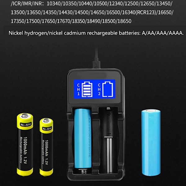 Älykäs USB-akkulaituri LCD-näytöllä Li-ion 18650 18500 18490 18350 17670 14500/Ni MH/Ni Cd latausratkaisu