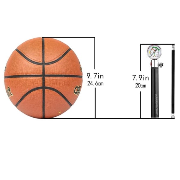 Miniboldpumpe, boldluftpumpe med trykmåler og 5 nåleventiler til fodbold, basketball, volleyball, rugby