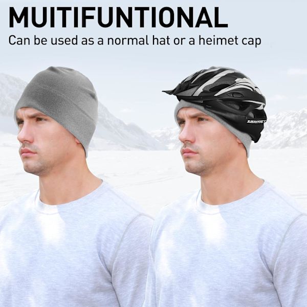 Grå Vinter Termisk Løbehue, Fleece Hætte, Vindtæt Hjelmforing, Åndbar Cykelhue til Mænd & Kvinder, 56-61cm Gray