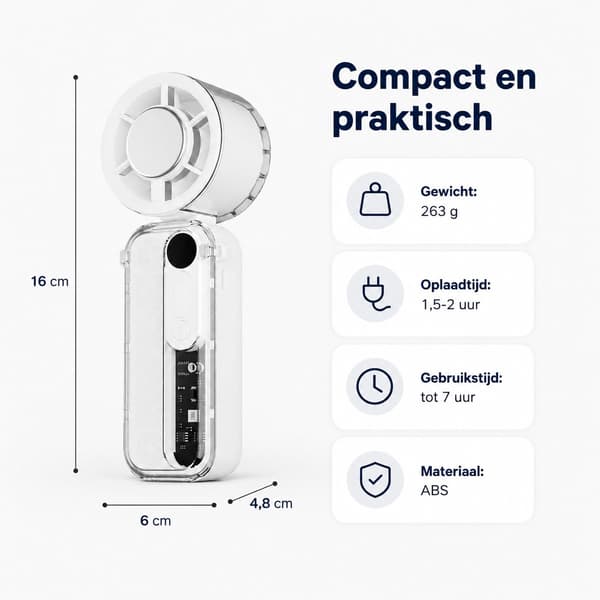 3-i-1 håndholdt turbineventilator, 100 hastighedsindstillinger, digitalt display, foldbart design, USB-opladning, velegnet til udendørs makeup og rejser, sort.