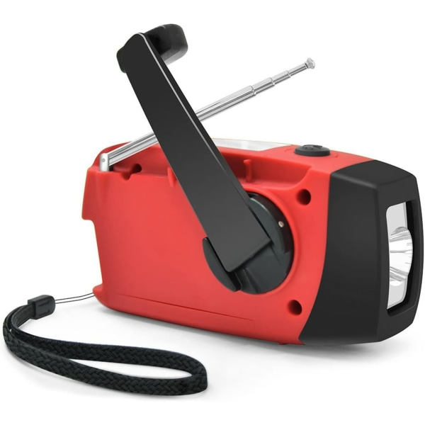 Röd vevradio med solceller, ficklampa och 2000mAh Powerbank Nödr Red one size