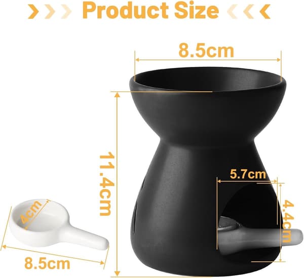 Keramisk aromaterapi lampe æterisk olie diffuser med lys ske dekor gave æterisk olie diffuser tragtformet aromaterapi diffuser (sort)