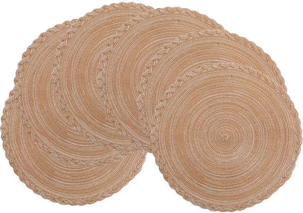 Runde vevde blondebrikker firesett, 30×30cm, bordfestdekorasjon, kaffebrun.