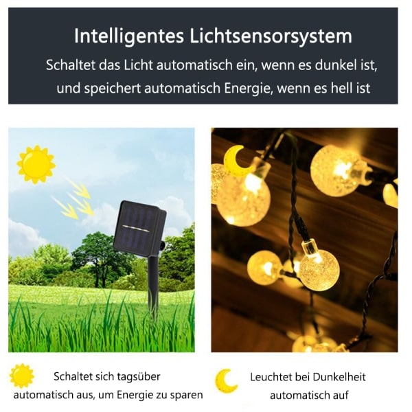 50 LED solcellelamper udendørs 7m 8 lystilstande solcellelamper med vandtæt lyssensor krystalkugle varm hvid solcellelys dekoration