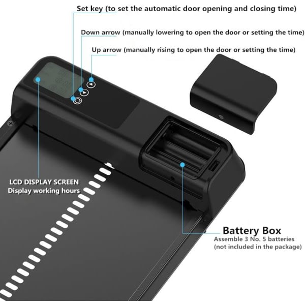 Ny automatisk hönshusdörr, 3.0 smart metallfjäderfä dörr, metalldjursdörr med timer, lämplig för kycklingar, ankor, duvor, etc (svart)