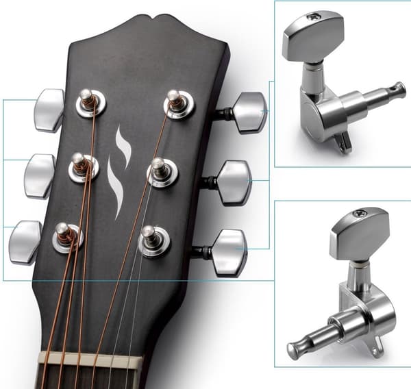 ING 6-delars gitarrhuvud - stämskruvar för gitarrhuvud (3 vänster + 3 höger) - silver