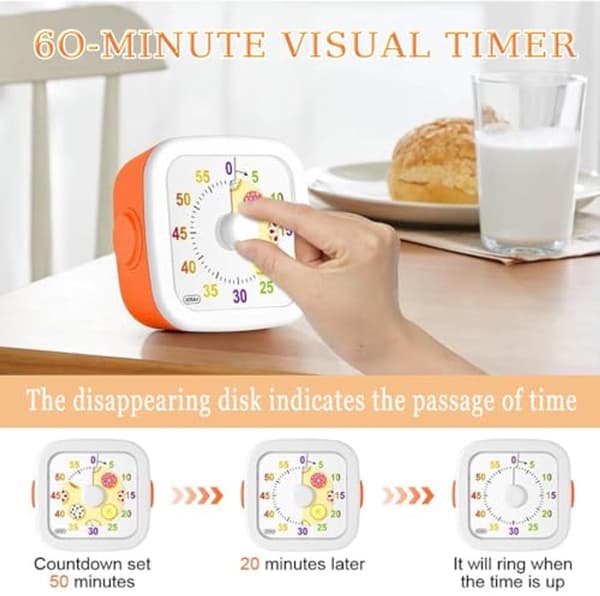 60-minutters visuell barnetimer (blå) 11×5×11cm, Pomodoro tidsstyring