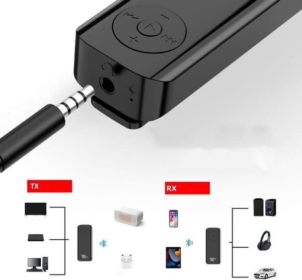 Bluetooth-senderstik Bluetooth-adapter 2-i-1 Bluetooth 5.3-sender og -modtagerstik 3,5 mm med display og reversclipsdesign