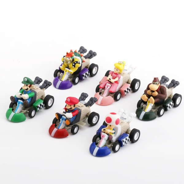 Set of 6 Cake Toppers for Kids Super Mario Kart Cars Cake Toppers and Cup Cake Toppers