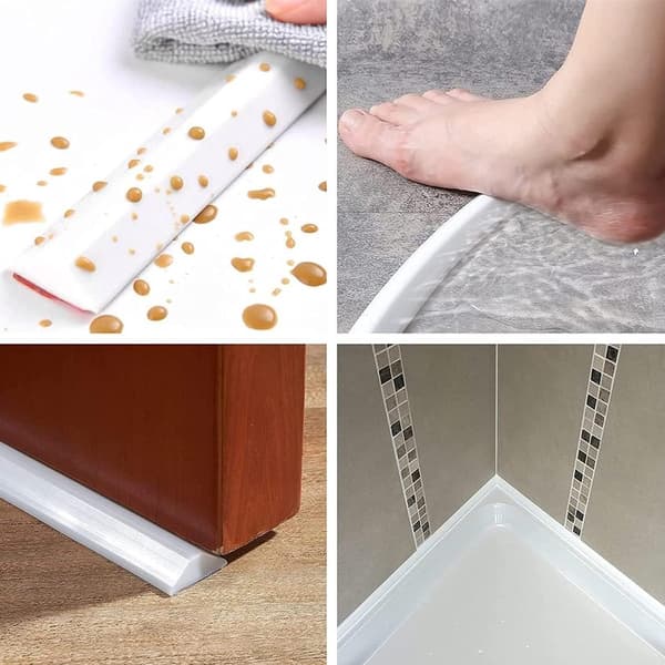 1,5 cm Hög Duschtröskel Vattenbarriär - Vattenbarriär för Inbyggd Dusch - Vikbar (Vit, 1 meter)