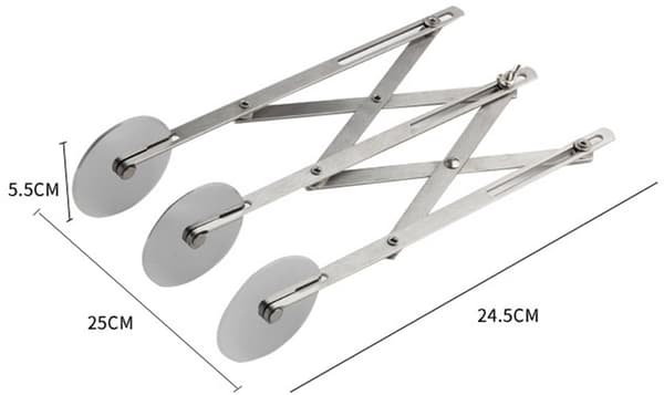 Deigkutter, 3-hjuls deigkutter, pizzakutter, pizzakniv, pizzarulle, justerbar, kakedeler, pizzakutter i rustfritt stål, baking
