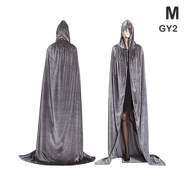 Middelalderlig Vampyr Fløjl Hættekappe Lang Robe Kappe Halloween Kostume _sc_m Grå L